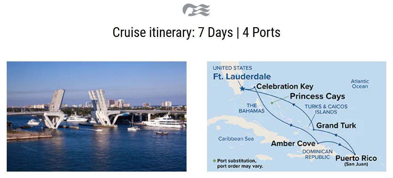 Carte Itinéraire pour la croisière sur le Sun Princess du 29 janvier 2028